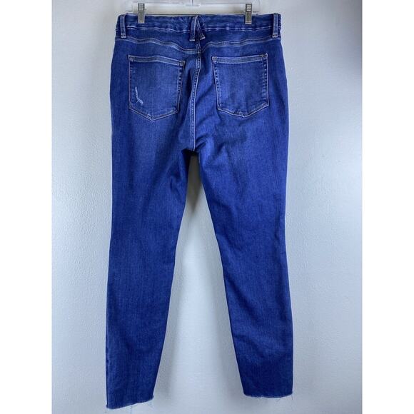 EUC Good American Sz 15/31 Blue Denim Raw Hem Dis Zebra Pkts Good Legs Jeans - Picture 4 of 14